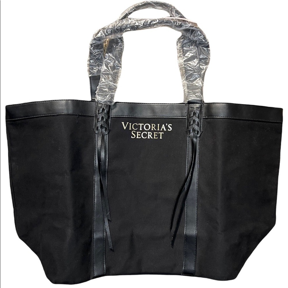 NEW VICTORIA'S SECRET BLACK FRINGE TOTE HANDBAG BEACH BAG PURSE LARGE SPORT GYM